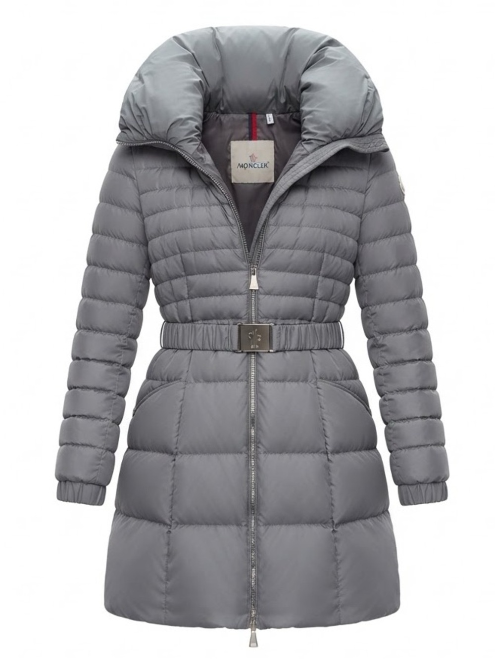 Moncler Women's Gray Quilted Belted Puffer Coat